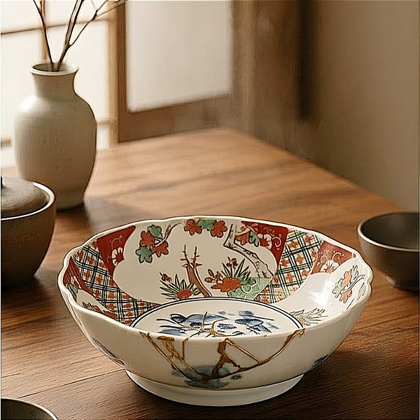 Bowl de porcelana japonesa padrão Imari Kintsugi