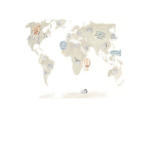 PAINEL de Parede - Mapa Mundi Branco
