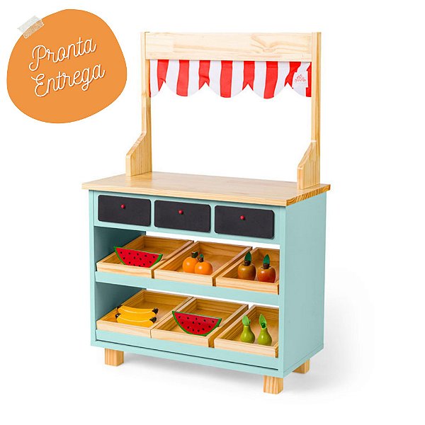 Mini Mercadinho de Madeira Infantil Verde Água