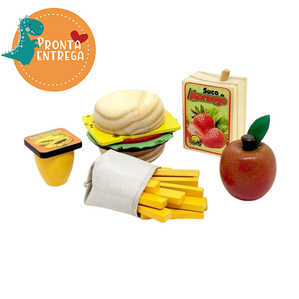 Brinquedo de Madeira Comidinha - Kit SANDUÍCHE COM BATATA FRITA - 25 peças