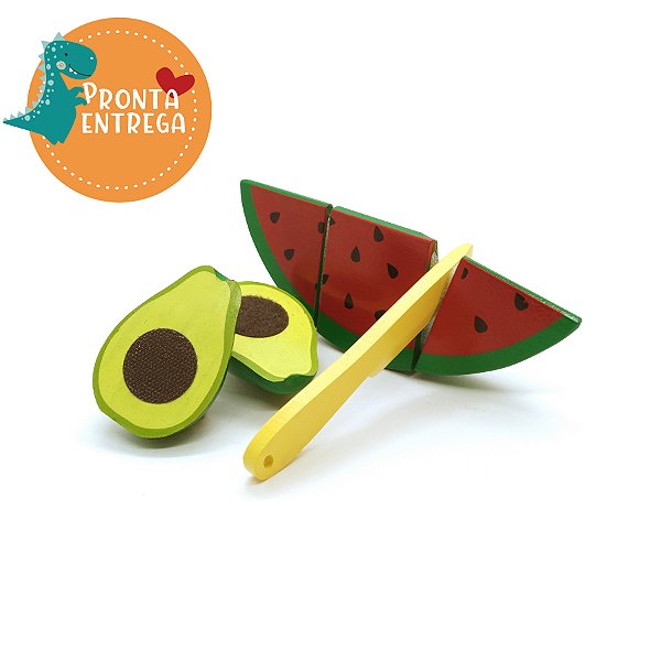 Brinquedo de Madeira Comidinha - Kit FRUTAS DE CORTE ABACATE E MELANCIA