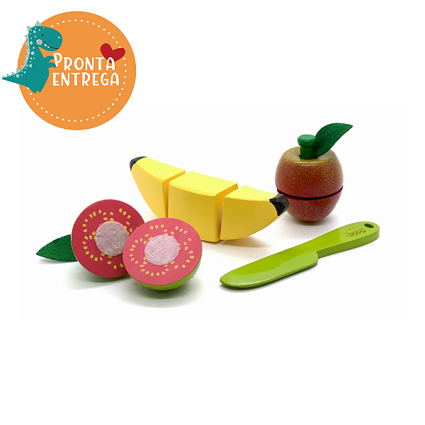 Brinquedo de Madeira Comidinha - Kit FRUTAS DE CORTE BANANA, GOIABA E MAÇÃ