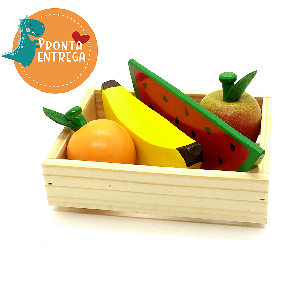 Brinquedo de Madeira Comidinha - Kit FRUTAS SEM CORTE 4 FRUTAS + CAIXA
