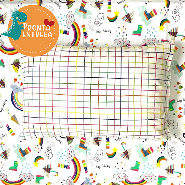 Roupa de Cama Infantil FRONHA - GRID COLORIDO - SOLTEIRO