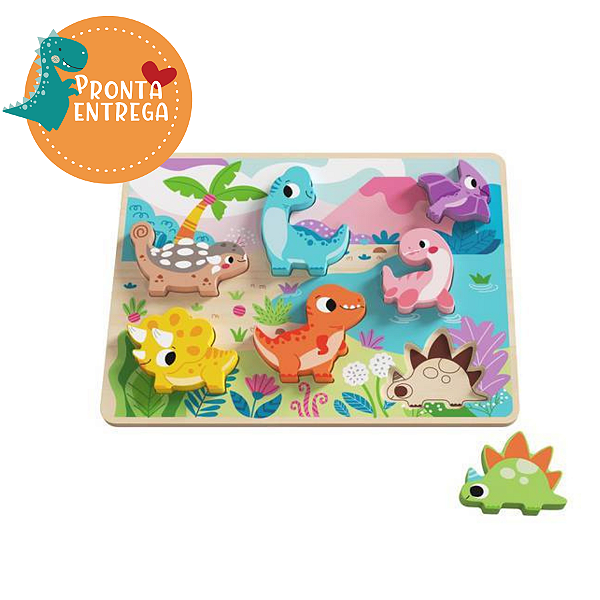 Brinquedo de Madeira: Tabuleiro de Encaixe - DINOSSAUROS