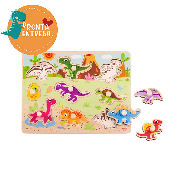 Brinquedo de Madeira Encaixe com pinos - DINOSSAUROS