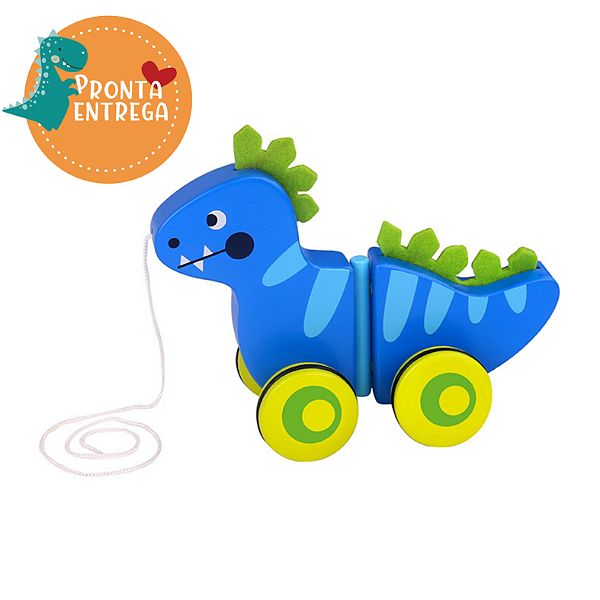 Brinquedo de Madeira - DINOSSAURO AZUL DE PUXAR - TOOKY TOY