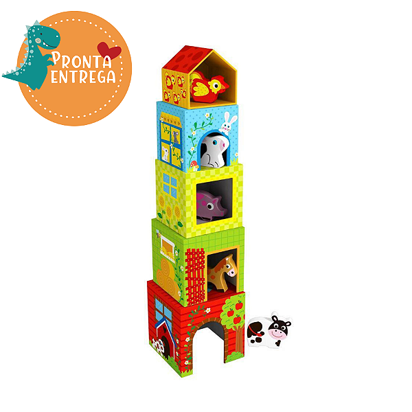 Brinquedo de Madeira - CAIXAS DE EMPILHAR FAZENDINHA - TOOKY TOY