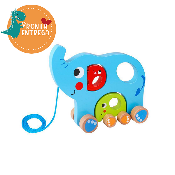 Brinquedo de Madeira - FAMÍLIA ELEFANTE DE PUXAR