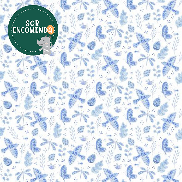 PAPEL de Parede Infantil Passarinhos de Porcelana - AZUL ANIL