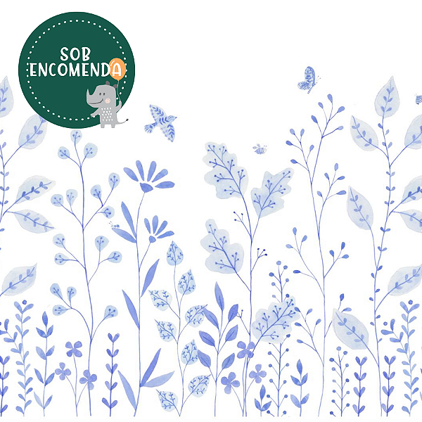 PAINEL de Parede Infantil - JARDIM DE PORCELANA AZUL ANIL