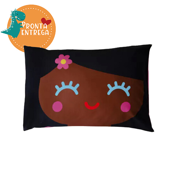 Fronha de Algodão Infantil 50x70cm - MENINA PRETINHA LILA