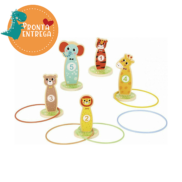 Brinquedo de Madeira - JOGO DA ARGOLA VERSÃO ANIMAIS - TOOKY TOY