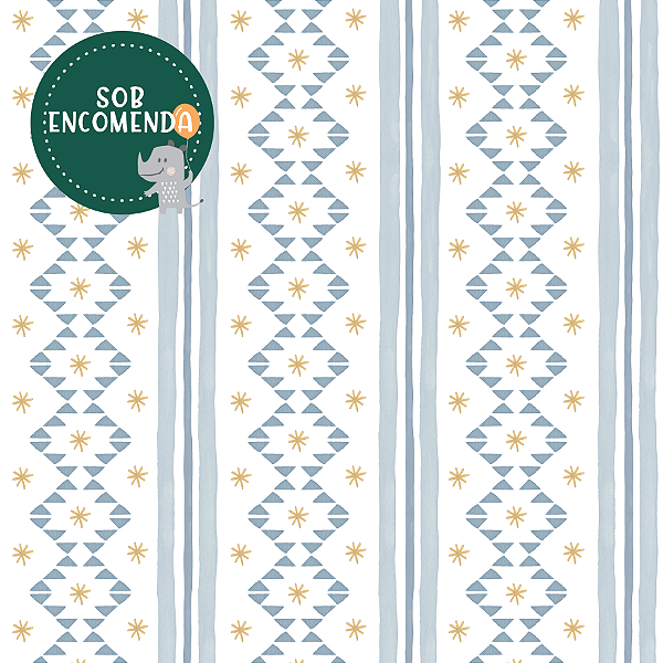 PAPEL de Parede Infantil - LISTRAS E IKAT AZUL