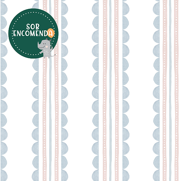 PAPEL de Parede Infantil - LISTRAS ONDINHAS AZUL E ROSA