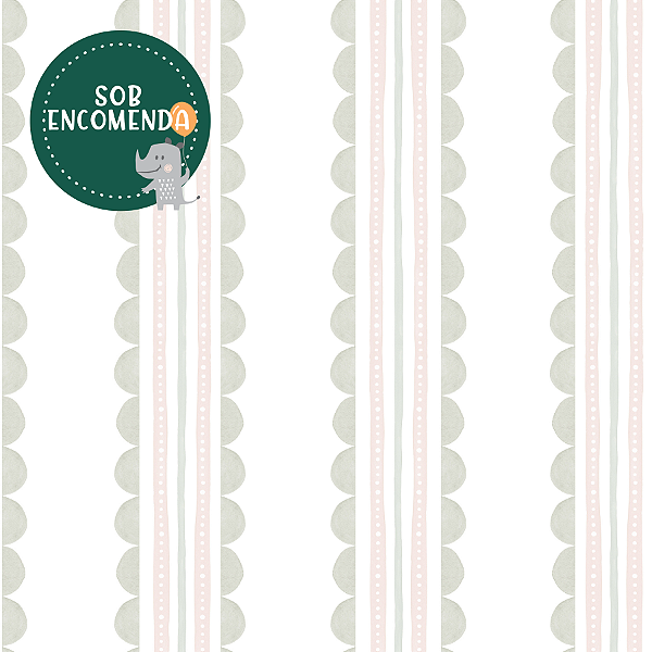 PAPEL de Parede Infantil - LISTRAS ONDINHAS VERDE E  ROSA