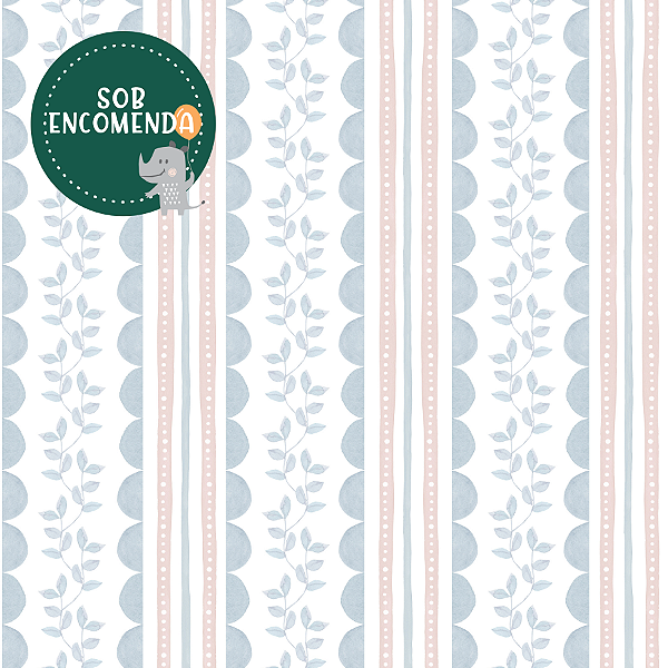 PAPEL de Parede Infantil - LISTRAS ONDINHAS COM FOLHINHAS AZUL E ROSA