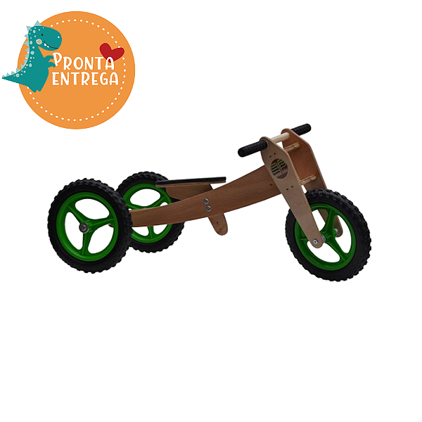 Bicicleta de Equilíbrio EM MADEIRA - Evolutiva 3 Estágios - VERDE