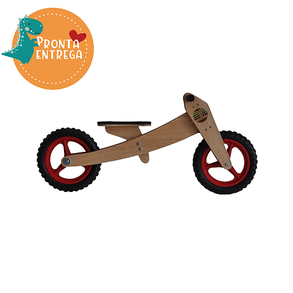 Bicicleta de Equilíbrio EM MADEIRA - Evolutiva 2 Estágios - VERMELHA