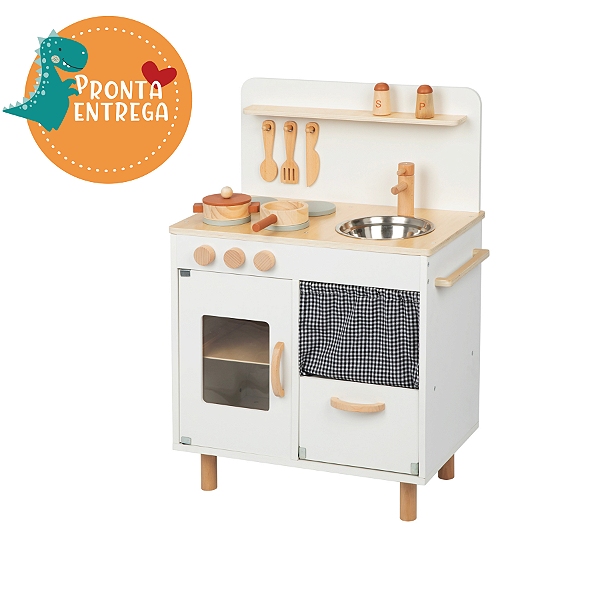 Brinquedo de Madeira - COZINHA INFANTIL BRANCA COM UTENSÍLIOS - TOOKY TOY