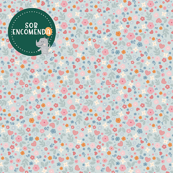 PAPEL de Parede Infantil "Coleção Sheepy" AMO FLORES - AZUL CLARO