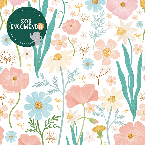 PAPEL de Parede Infantil "Coleção Sheepy" MAXI FLORES - BRANCO