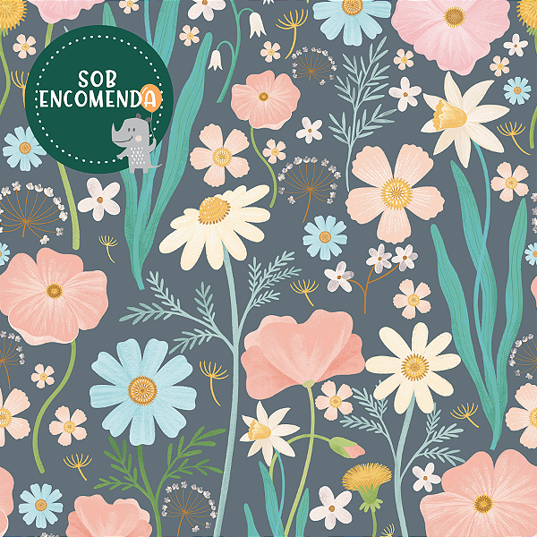 PAPEL de Parede Infantil "Coleção Sheepy" MAXI FLORES - CHUMBO