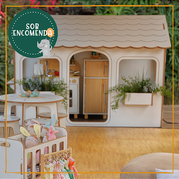 Kit Casinha Infantil em Madeira - COLONIAL com Móveis