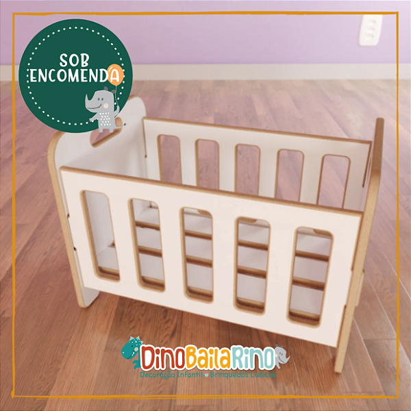 Brinquedo de Madeira - BERÇO DE BONECA BRANCO