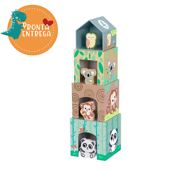 Brinquedo de Madeira - CAIXAS DE EMPILHAR - ANIMAIS - HI PANDO
