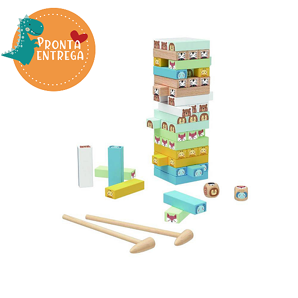 Brinquedo de Madeira - JOGO JENGA - ANIMAIS - TOOKY TOY