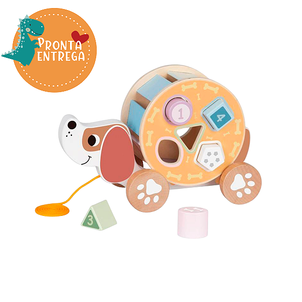 Brinquedo de Madeira - CACHORRINHO DE PUXAR COM ENCAIXE DE BLOCOS - TOOKY LAND