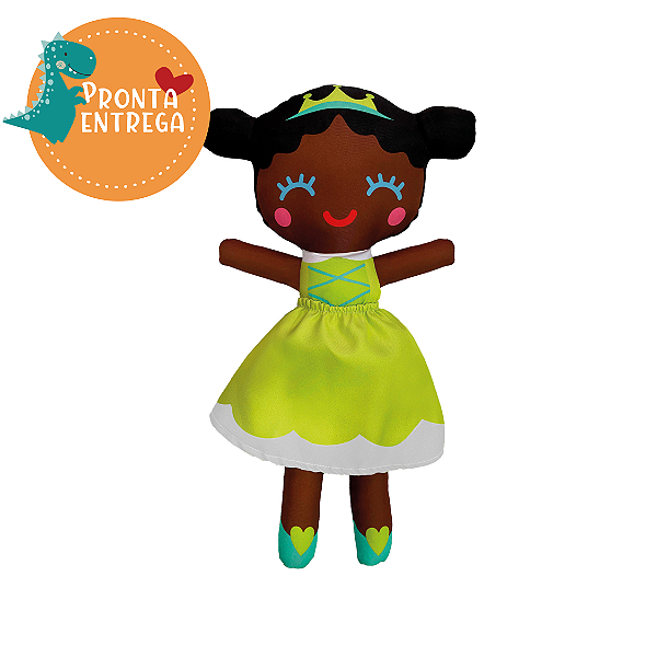 Boneca de Pano Inclusiva - PRINCESA TIANA | VESTIDO VERDE - G