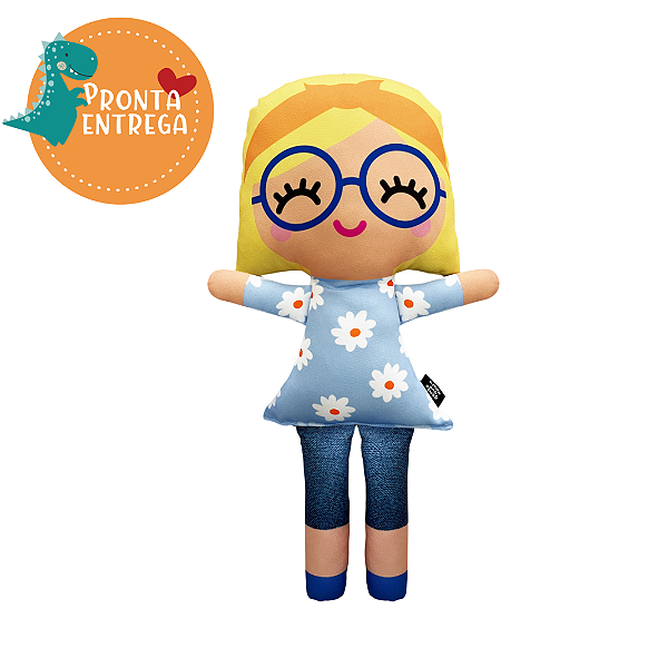 Boneca de Pano Inclusiva NICOLE LOIRINHA AZUL COM FLORES - G