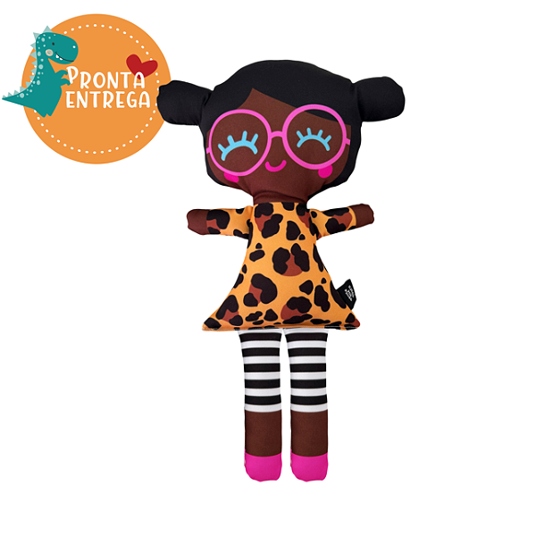 Boneca de Pano Inclusiva PRETA NANI DE ÓCULOS - G