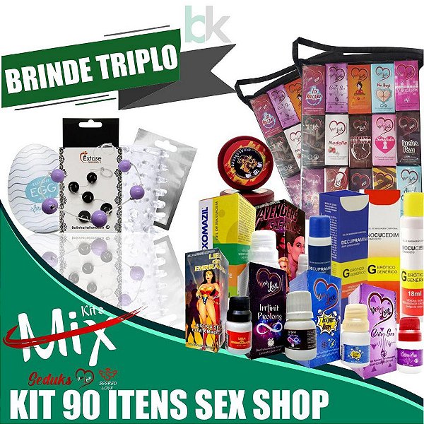 Kit Mix Revenda Sex Shop 90 Itens + Brinde 1 Meia Capa Peniana, 1 Egg e 1 Bolinha Tailandesa