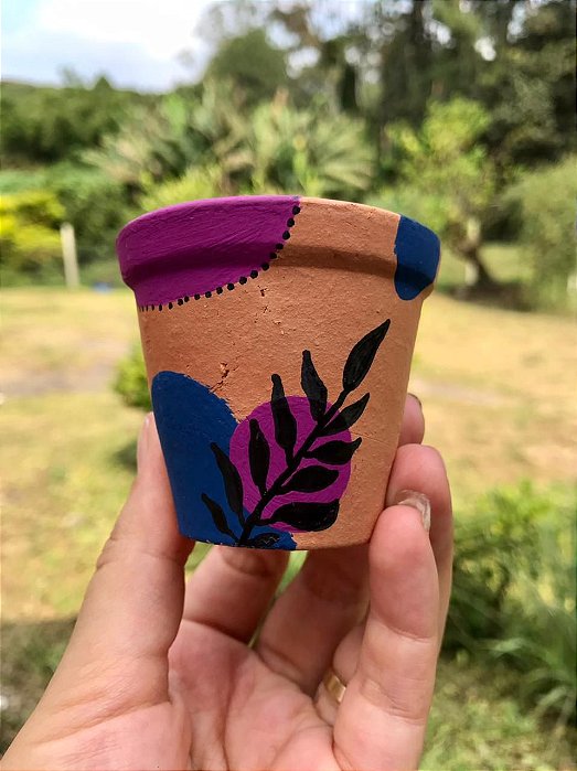Vaso de Barro PT 06 - Pintura a mão
