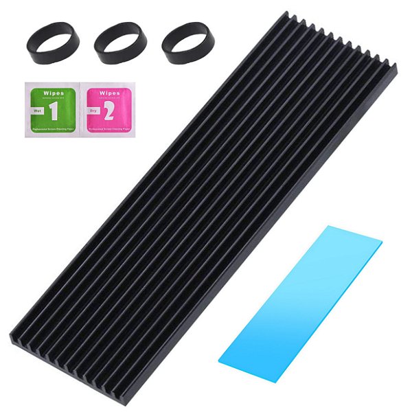 Dissipador para ssd m2 nvme e ngff 2280 4mm em alumínio + thermal pad, alta eficiência e maior refrigeração
