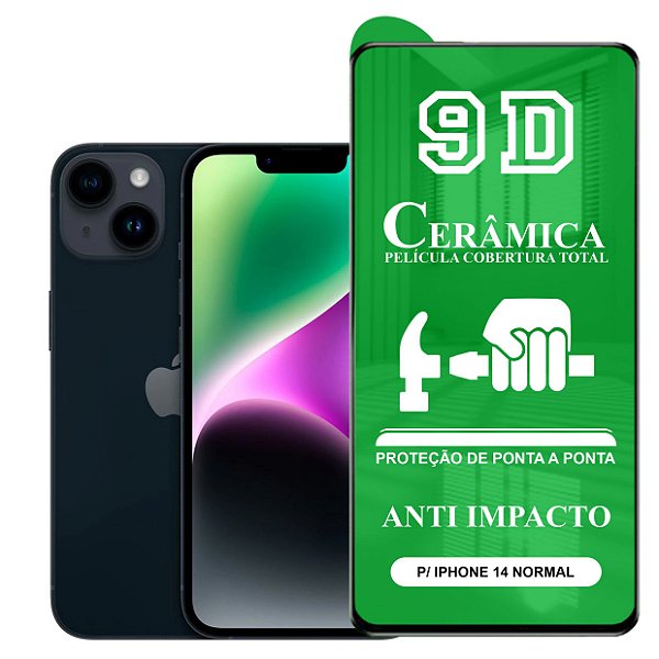 Película 9D Cerâmica Compatível com iPhone 14 Normal - Protetora Anti Impacto Queda Choque Shock Flexível Nano Gel
