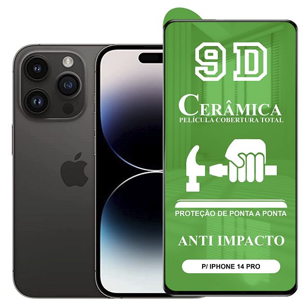 Película 9D Cerâmica Compatível com iPhone 14 Pro - Protetora Anti Impacto Queda Choque Shock Flexível Nano Gel
