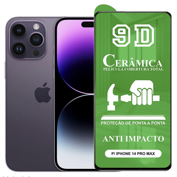 Película 9D Cerâmica Compatível com iPhone 14 Pro Max - Protetora Anti Impacto Queda Choque Shock Flexível Nano Gel