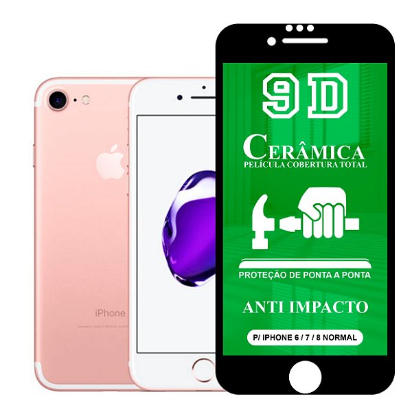 Película 9D Cerâmica Compatível com iPhone 6 7 8 Normal - Protetora Anti Impacto Queda Choque Shock Flexível Nano Gel