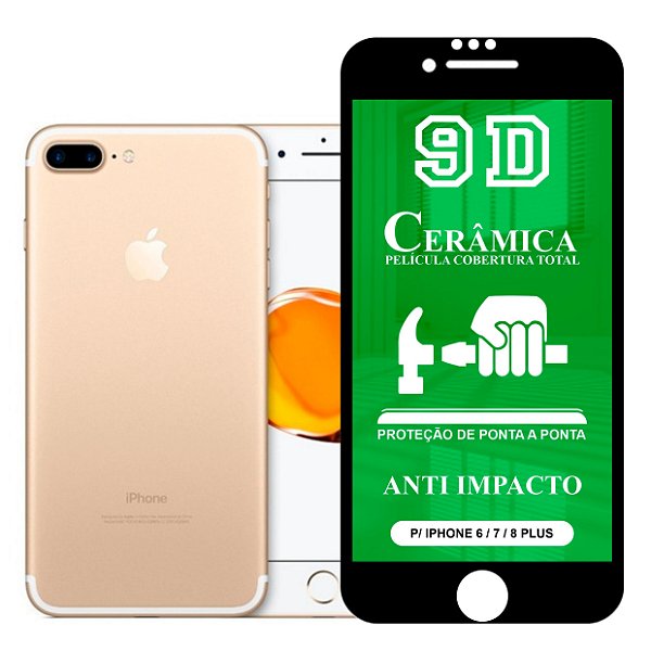 Película 9D Cerâmica Compatível com iPhone 6 7 8 Plus - Protetora Anti Impacto Queda Choque Shock Flexível Nano Gel