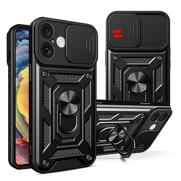 Capa Capinha Case para iPhone 16 Plus - Protetora Resistente Anti Impacto Queda Armor Militar Cor:Preto