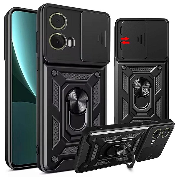 Capa Capinha Case para Motorola Moto G35 - Protetora Resistente Anti Impacto Queda Armadura Militar Cor:Preto