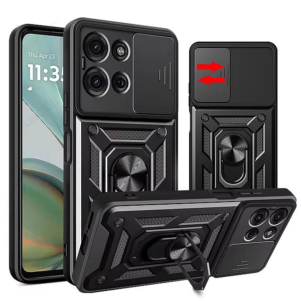 Capa Capinha Case para Motorola Moto G75 - Protetora Resistente Anti Impacto Queda Armadura Militar Cor:Preto