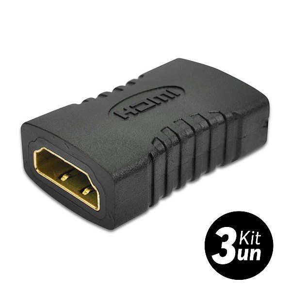 Kit 3x Adaptador Emenda Hdmi Fêmea x Fêmea Alonga Prolongador Junção Plug