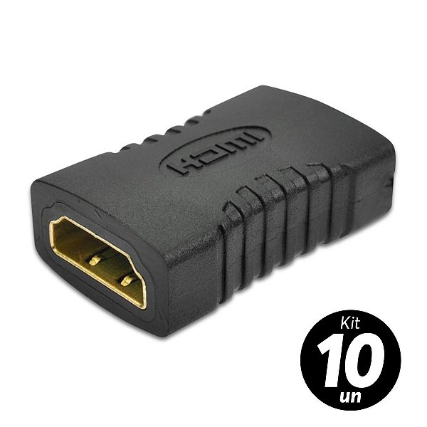 Kit 25x Adaptador Emenda Hdmi Fêmea x Fêmea Alonga Prolongador Junção Plug