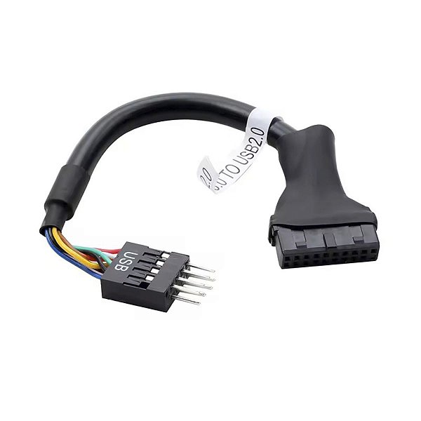 Cabo Adaptador USB 3.0 20 Pinos para USB 2.0 9 Pinos Macho – Conversor Interno para Placa-Mãe e Painel Frontal