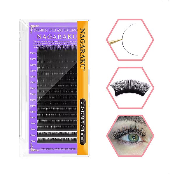 Cílios Nagaraku Premium Mix (7a15) Volume Russo - Fio a Fio